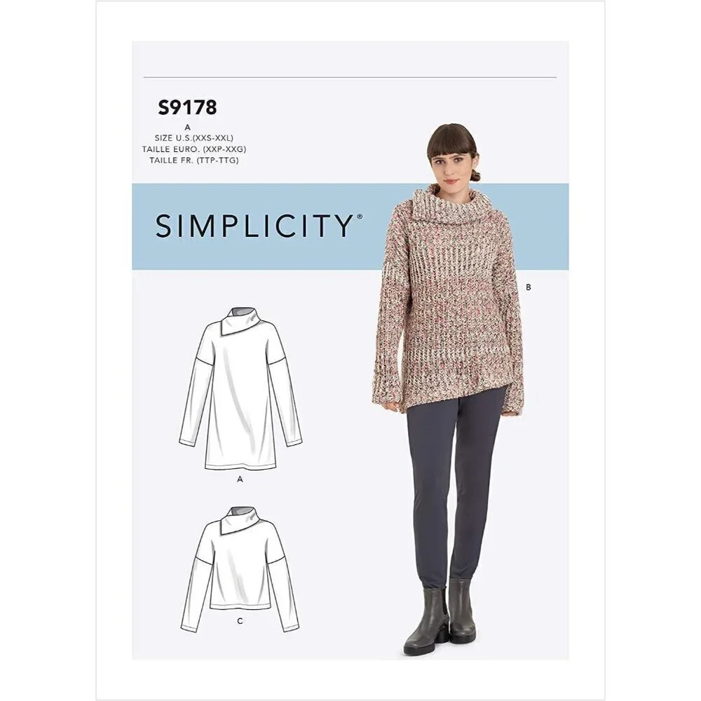 Simplicity Sewing Pattern 9178 10746 Misses Tunic‎ Top Shawl Collar Size XXS-XXL